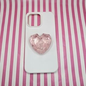 Geometric Jeweled Heart-Shaped Pink Phone Grip